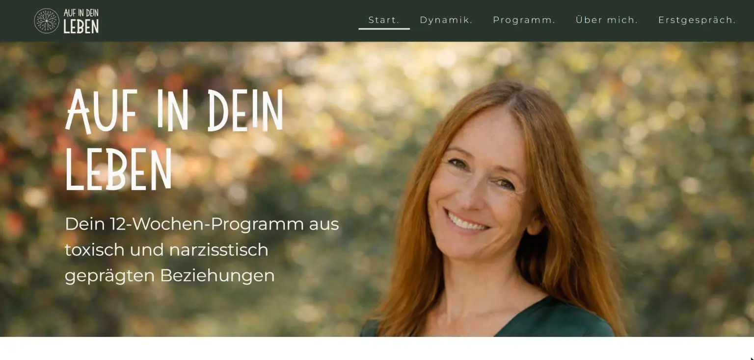 Startseite der Website Auf in dein Leben