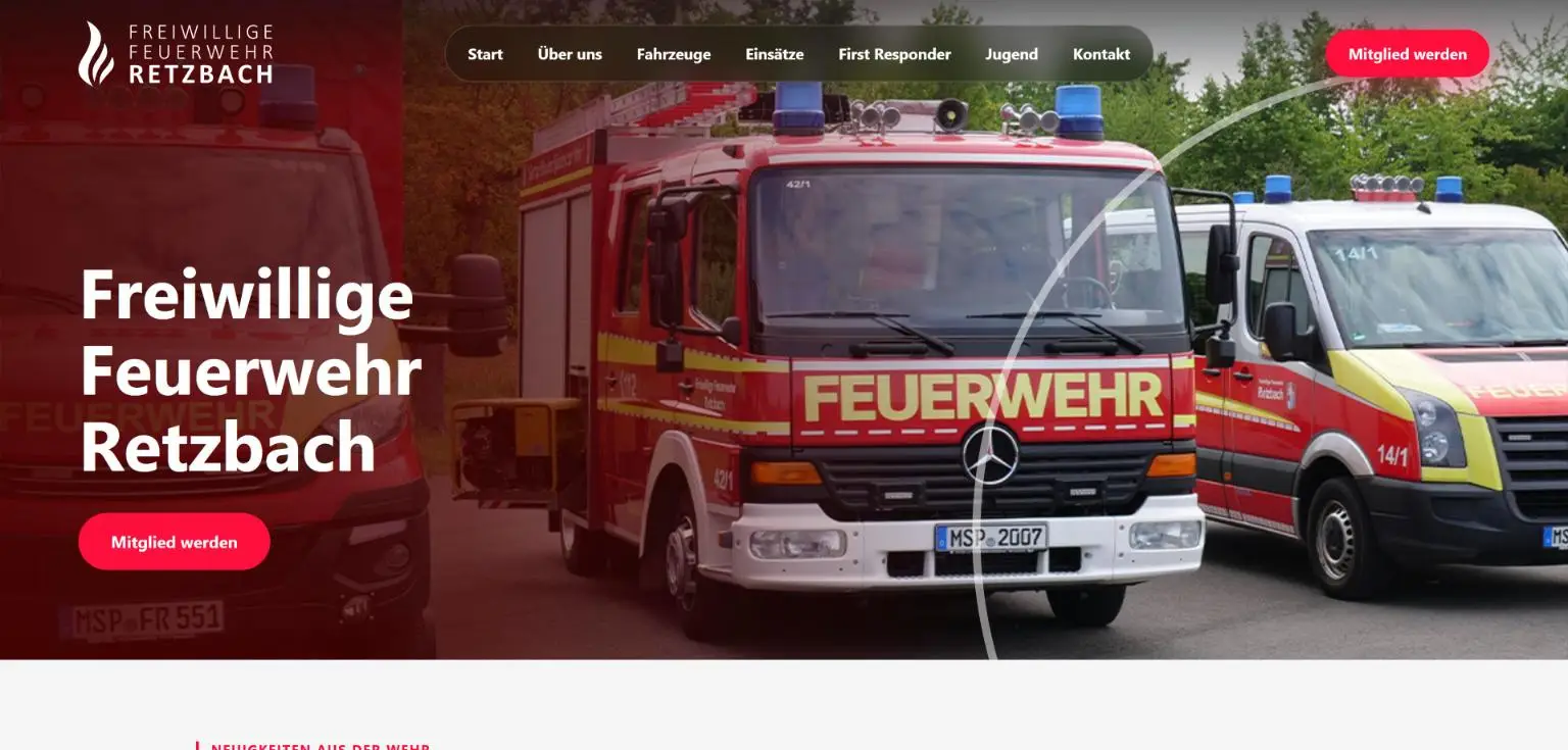 Startseite der Website Freiwillige Feuerwehr Retzbach